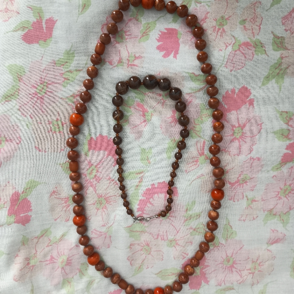 Vintage Anthro Brown Wood Beaded Necklace Bundle - Picture 4 of 8